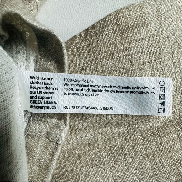 Eileen Fisher Frayed Edge 100% Organic Linen Jacket Stand Collar Natural Tan - Picture 6 of 11